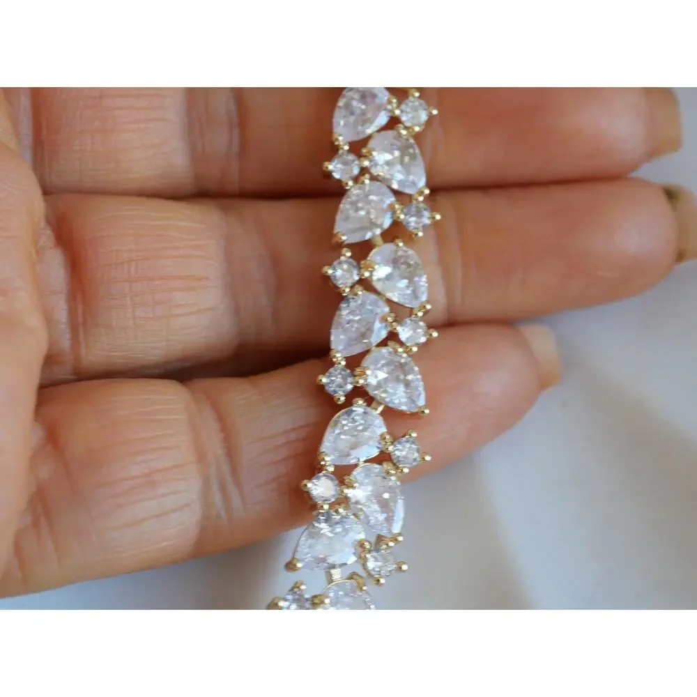 Gold Bridal CZ Bracelet – Adjustable 7–8 Inch, Elegant Wedding Jewelry